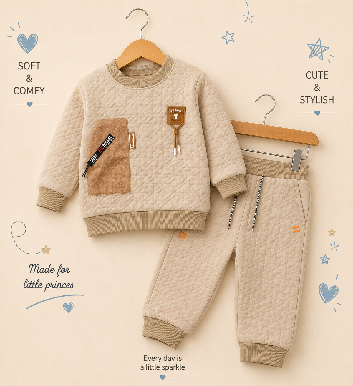 Imported Boys Premium Quilted Winter Tracksuit – 2 Piece Set