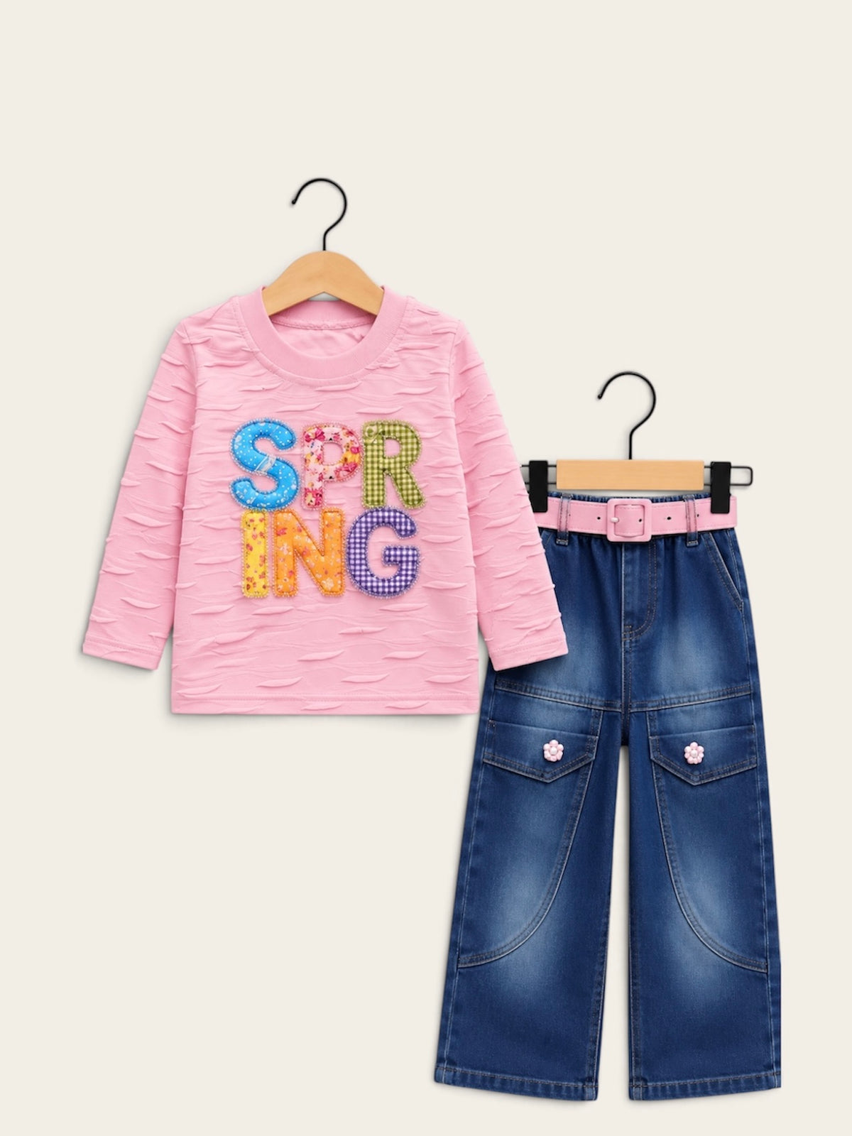 Spring Vibes Girls Denim 2-Piece Set with Belt