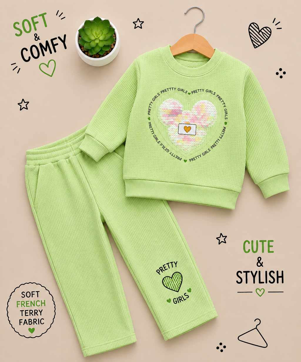 Girls Sequin Heart French Terry Co-Ord Set 💕