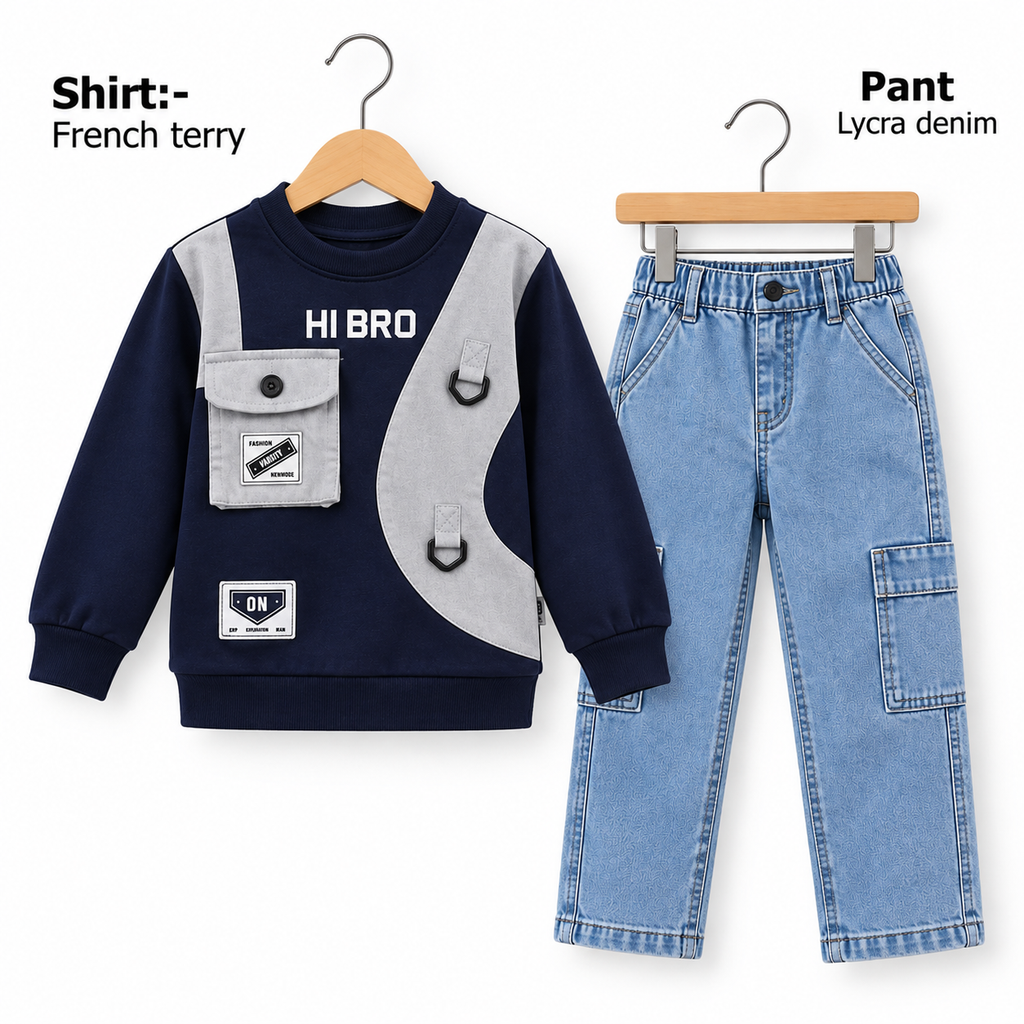 Boys Urban HIBRO French Terry Sweatshirt & Lycra Denim Cargo Pants Set