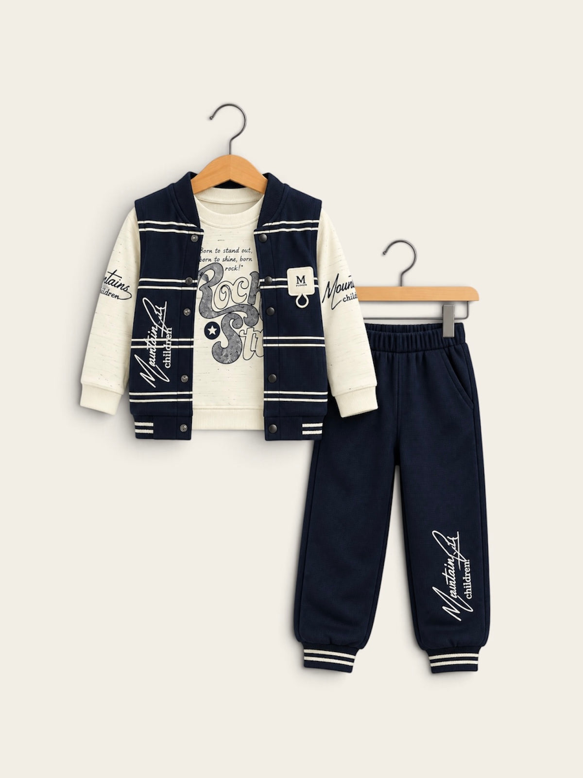 Boys 3-Piece Varsity Tracksuit Set – Printed Shirt, Sleeveless Jacket & Jogger Pants