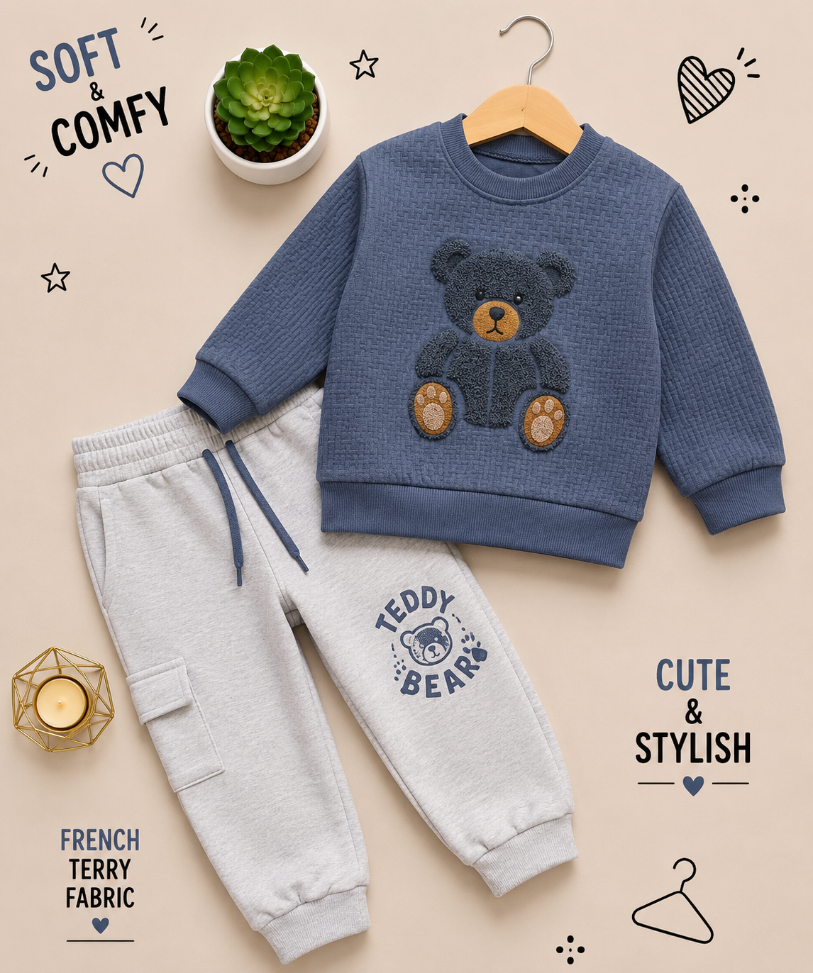 Teddy Bear French Terry Winter Tracksuit for Boys 🧸✨