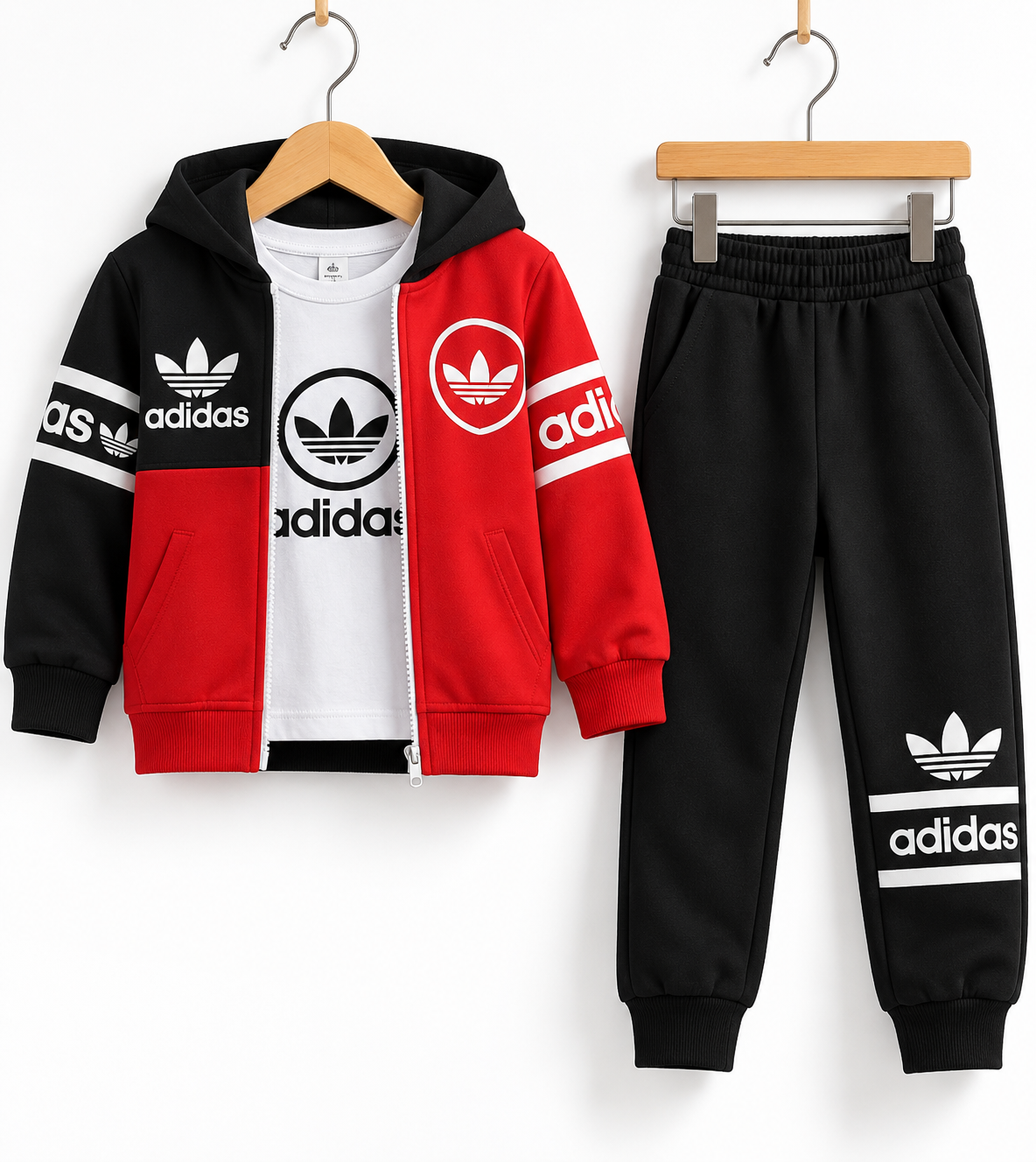 Boys Red & Black Hooded 3-Piece Tracksuit Set