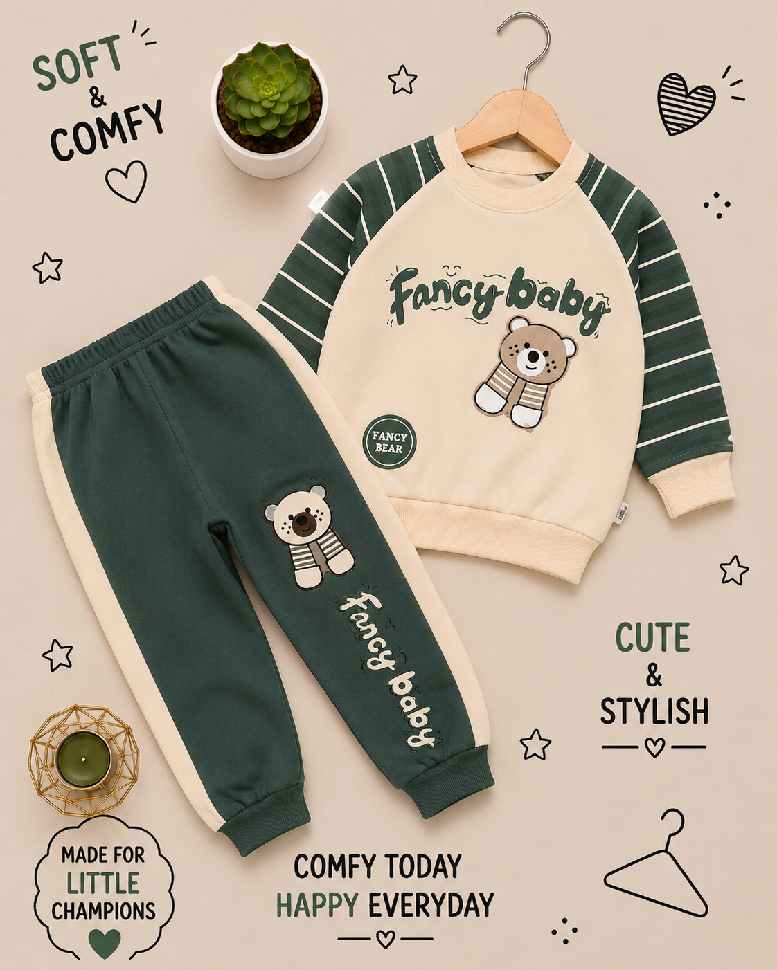 🧸 Boys Fancy Baby Bear French Terry Tracksuit Set