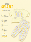 Girls Rhinestone Graphic Top & Striped Cargo Pants 2-Piece Set
