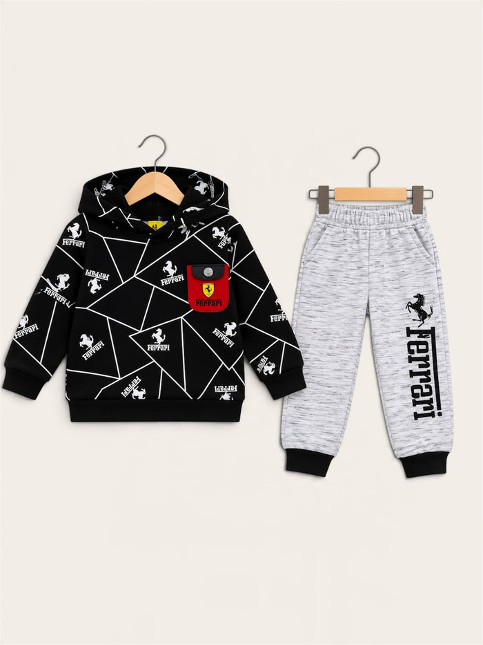 Boys Ferrari Printed Hoodie & Jogger 2-Piece Tracksuit