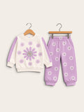 Girls Daisy Floral French Terry Tracksuit – 2 Piece Set