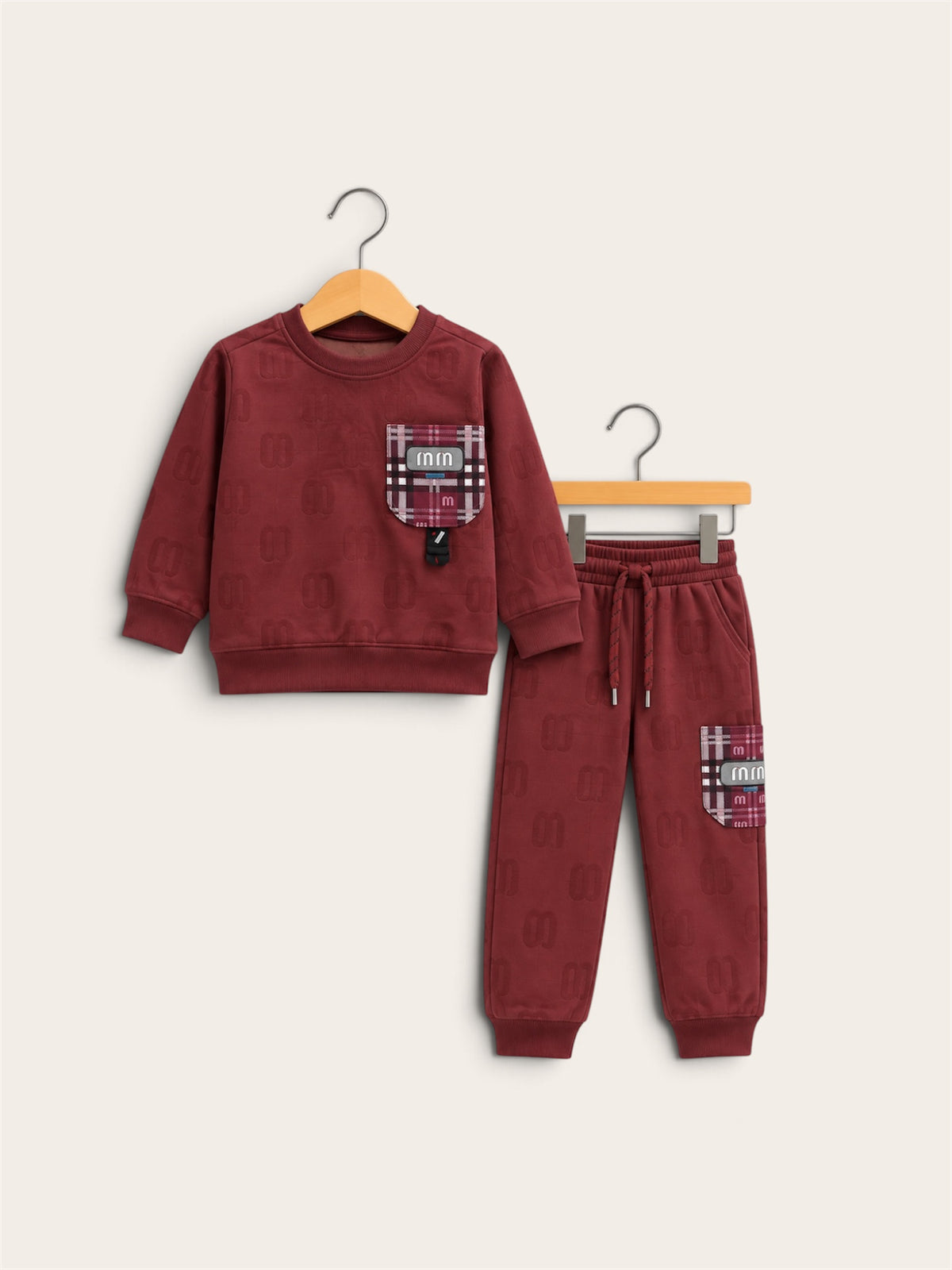 Boys Premium Embossed Sweatshirt & Jogger 2-Piece Set with Check Pocket Detail
