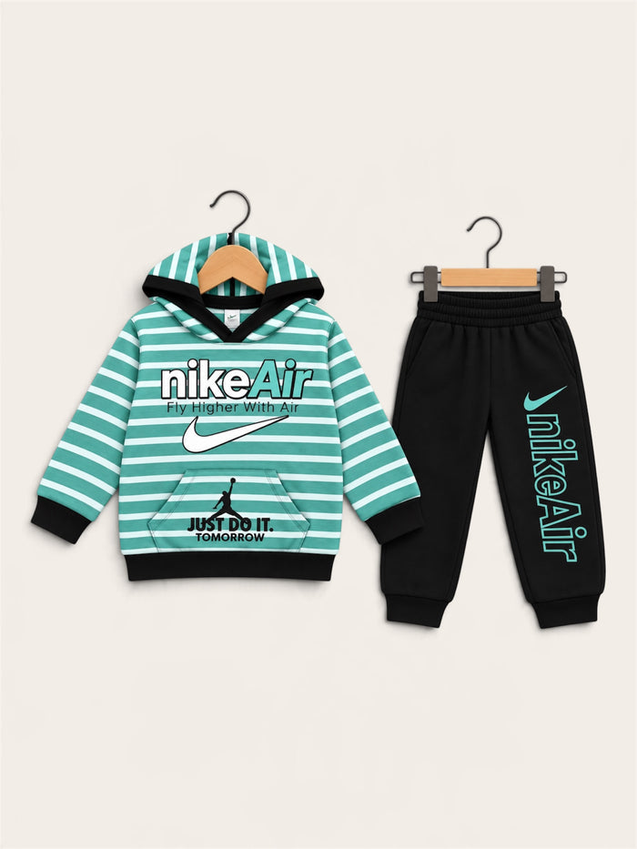 Kids Nike Air Striped Hoodie & Jogger Winter Tracksuit – 2 Piece Set