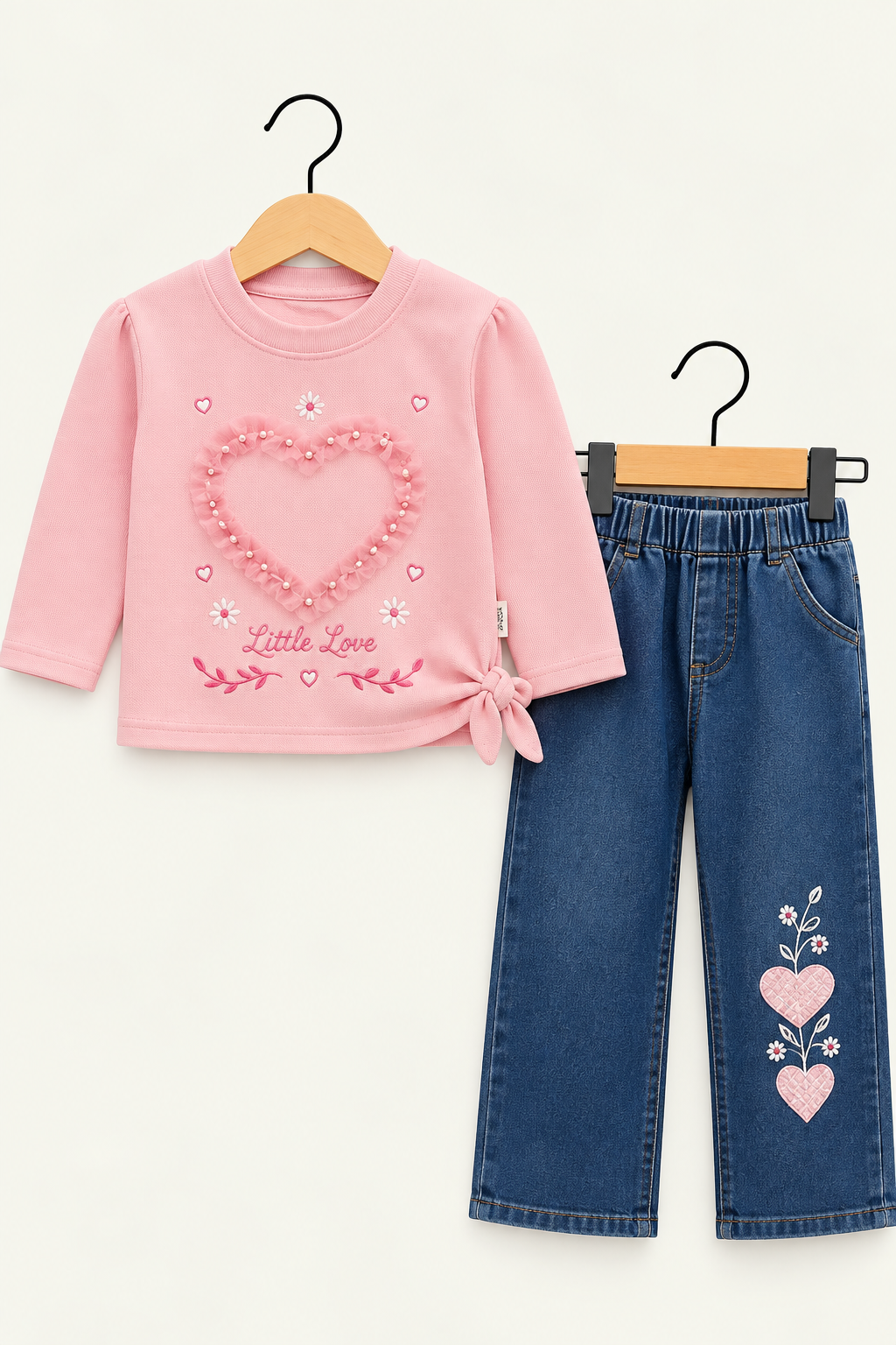 Little Love Girls Heart Top & Denim 2-Piece Set