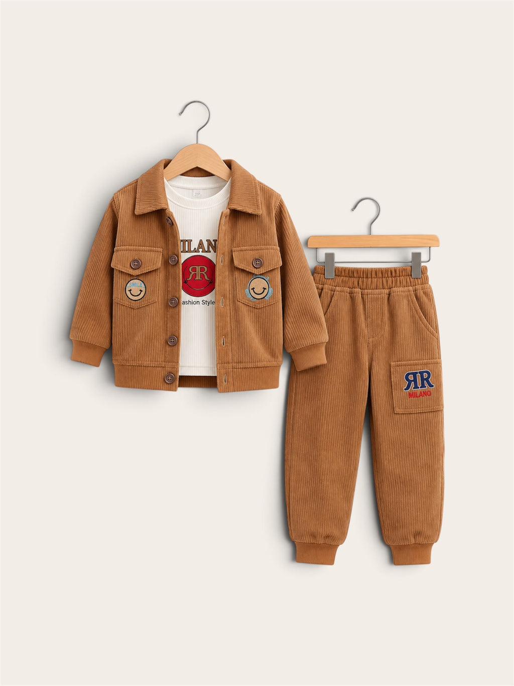 Boys Premium Corduroy 3-Piece Jacket, T-Shirt & Jogger Set