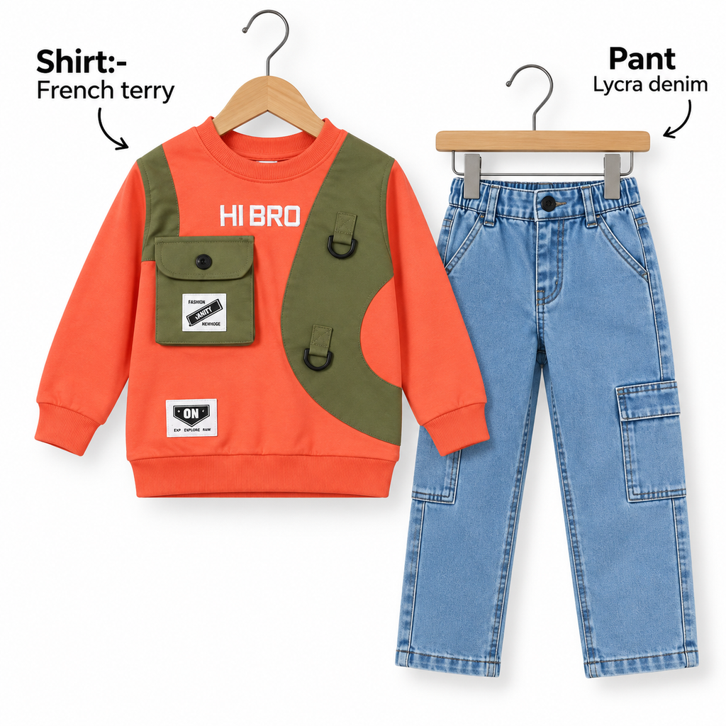 Boys Urban HIBRO French Terry Sweatshirt & Lycra Denim Cargo Pants Set