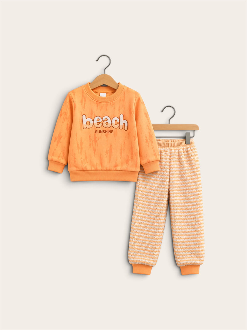 Kids 2-Piece Beach Sunshine Tracksuit Set – Printed Sweatshirt & Textured Jogger Pants