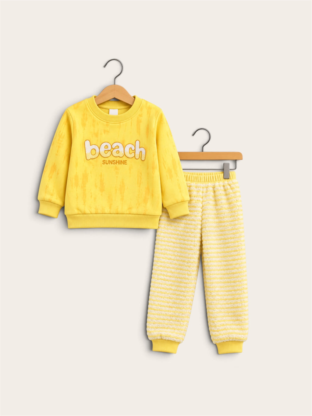 Kids 2-Piece Beach Sunshine Tracksuit Set – Printed Sweatshirt & Textured Jogger Pants