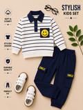 Boys Smile Stripe Polo Sweatshirt & Cargo Jogger 2-Piece Set