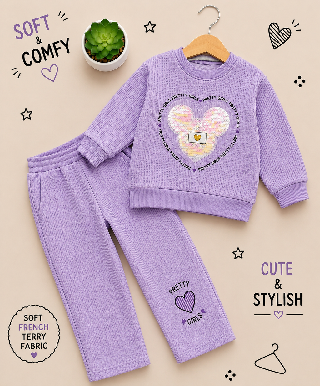 Girls Sequin Heart French Terry Co-Ord Set 💕