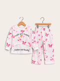 Girls Pink Butterfly Print French Terry Tracksuit – 2 Piece Set