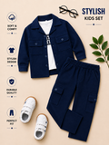 Boys Premium Utility Jacket & Cargo Pants 3-Piece Set – Navy, Black & Green