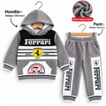 Ferrari Inspired Boys Winter Velour Hoodie & Jogger 2-Piece Tracksuit – Grey & Black