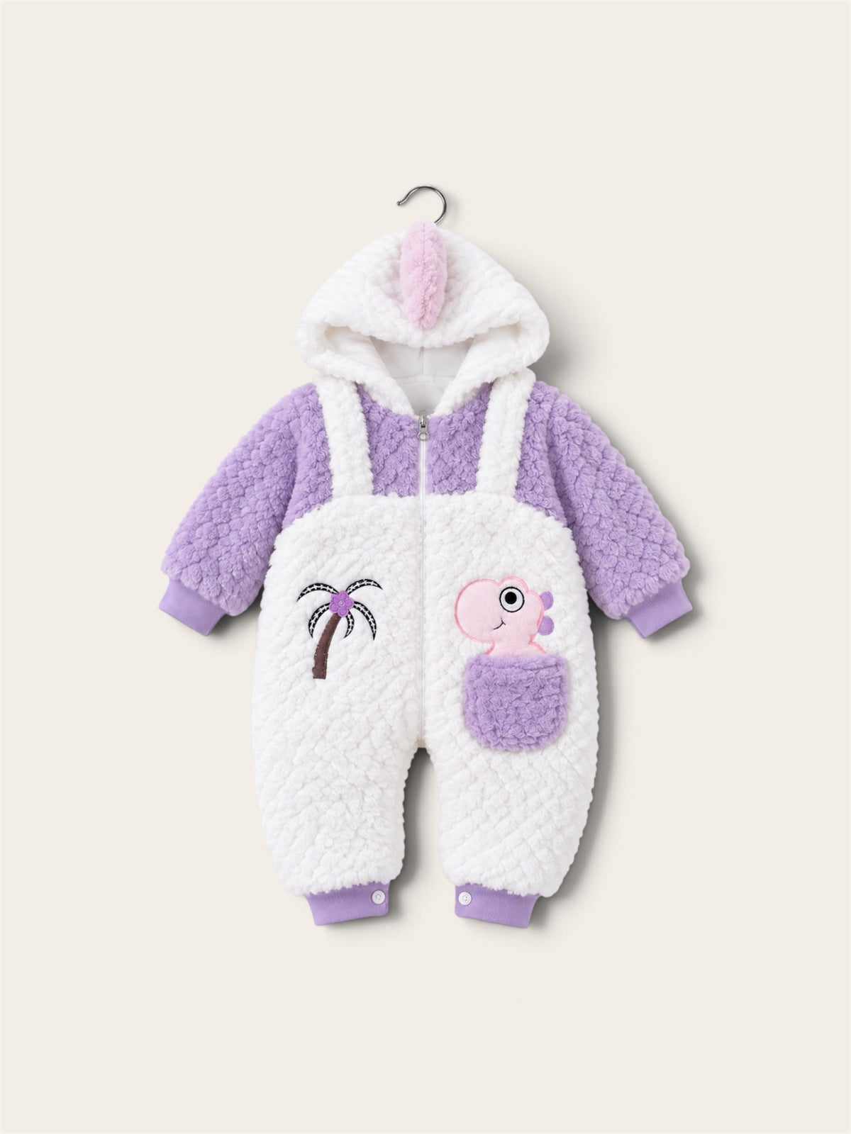Cozy Dino Sherpa Hooded Baby Romper
