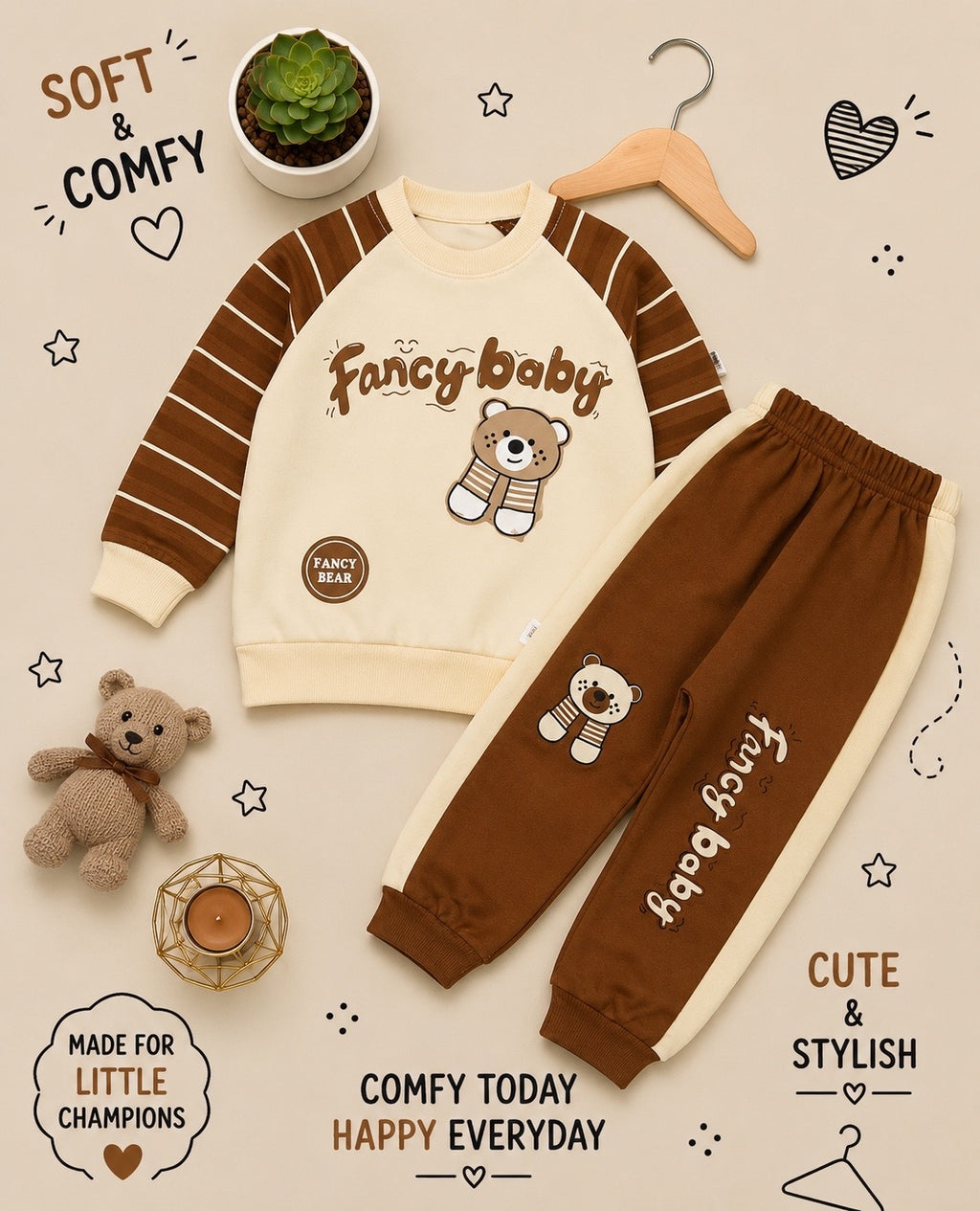 🧸 Boys Fancy Baby Bear French Terry Tracksuit Set