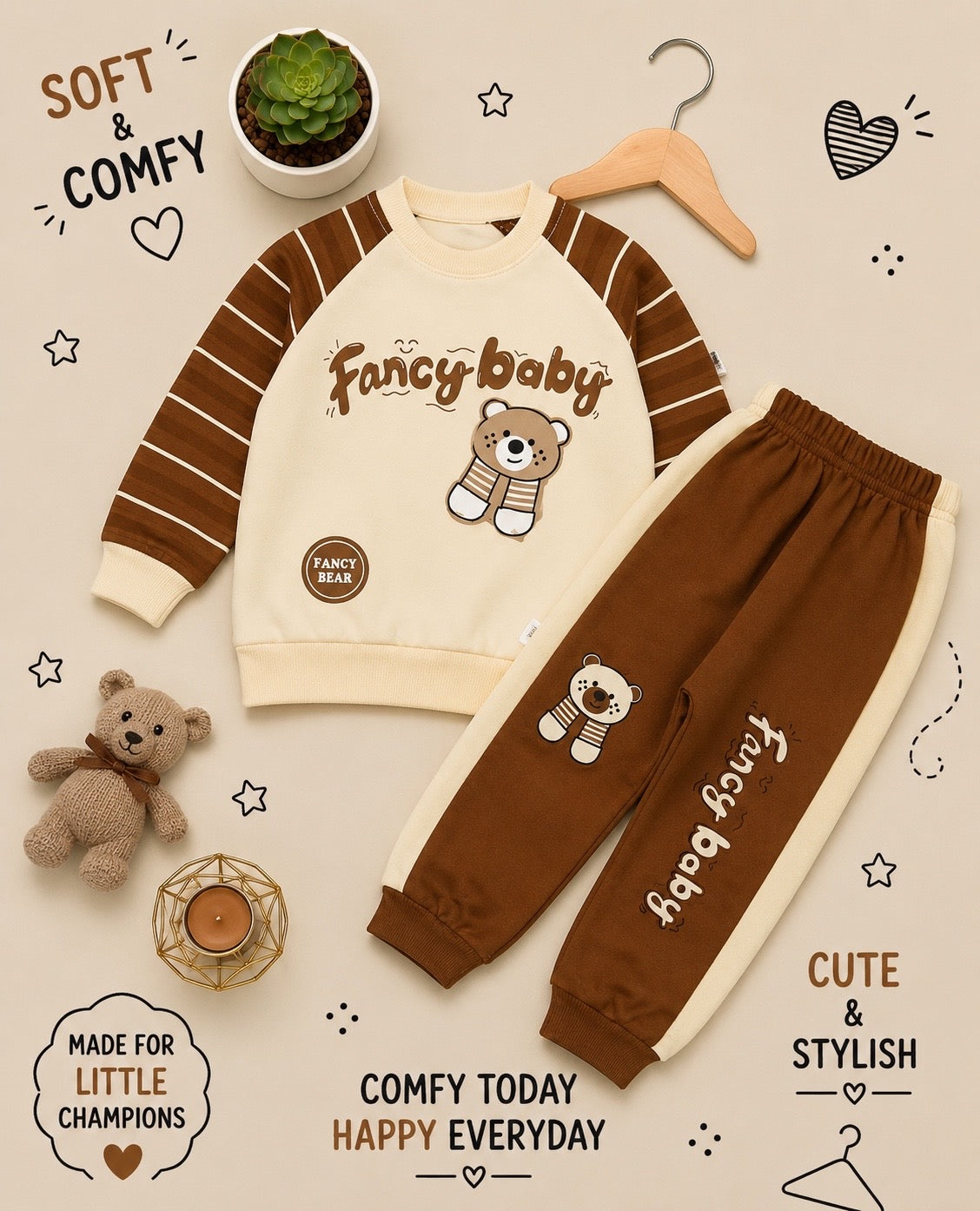 🧸 Boys Fancy Baby Bear French Terry Tracksuit Set