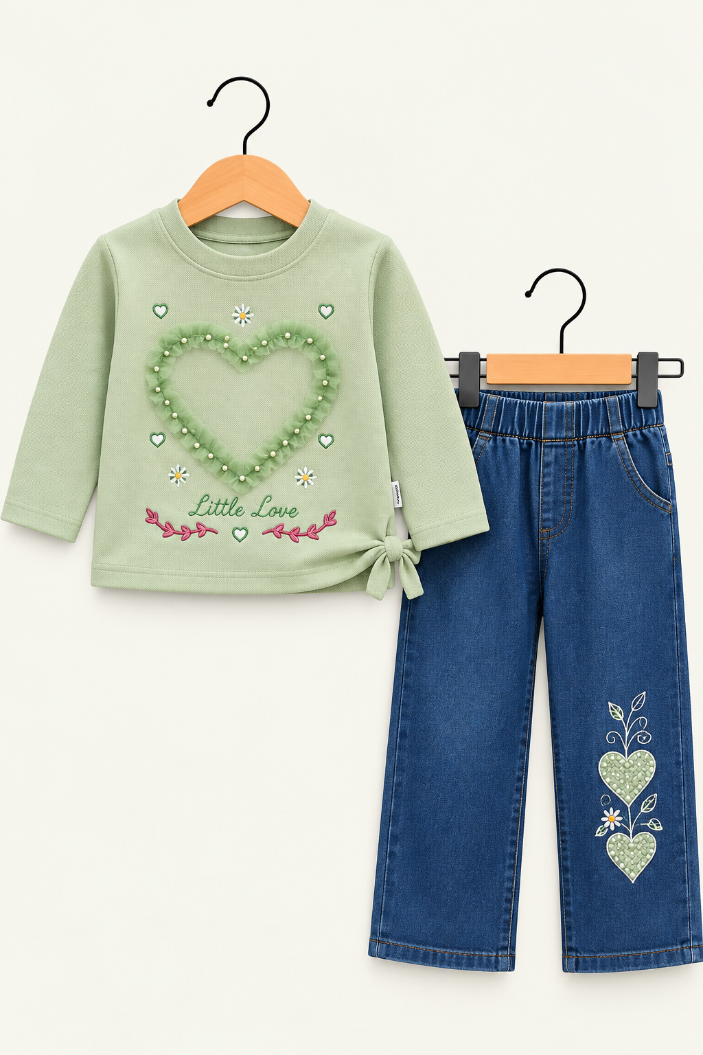 Little Love Girls Heart Top & Denim 2-Piece Set