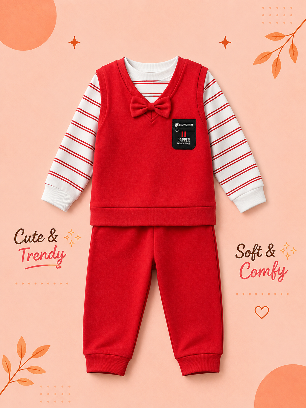 Boys Dapper Bow Tie Striped Shirt & Jogger 3-Piece Set