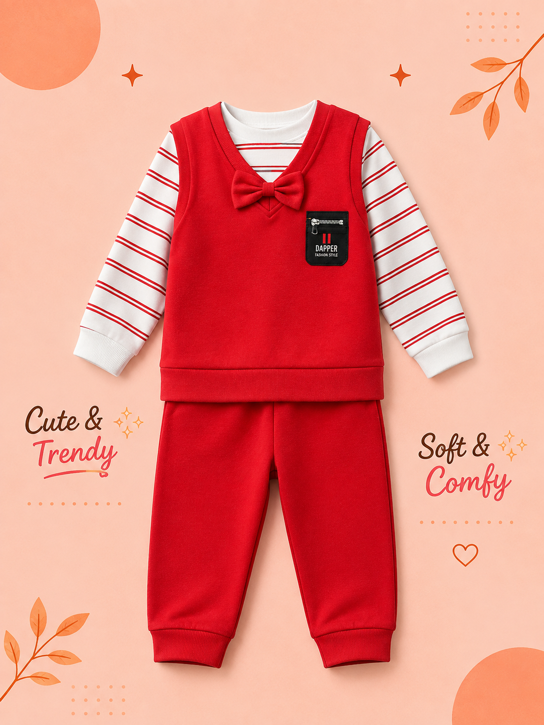 Boys Dapper Bow Tie Striped Shirt & Jogger 3-Piece Set