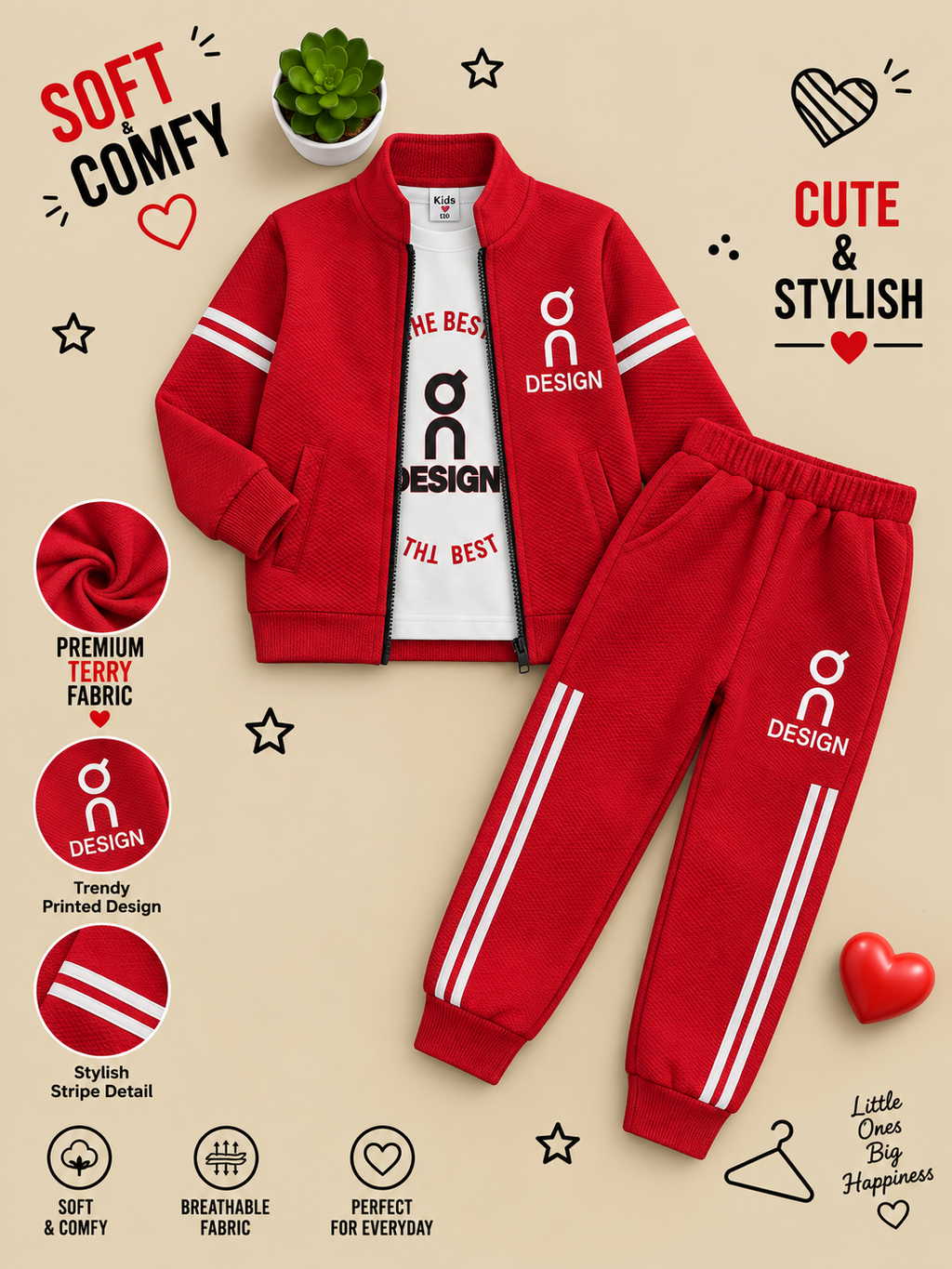 Kids Premium Terry 3-Piece Tracksuit Set – Jacket, T-Shirt & Jogger ✨