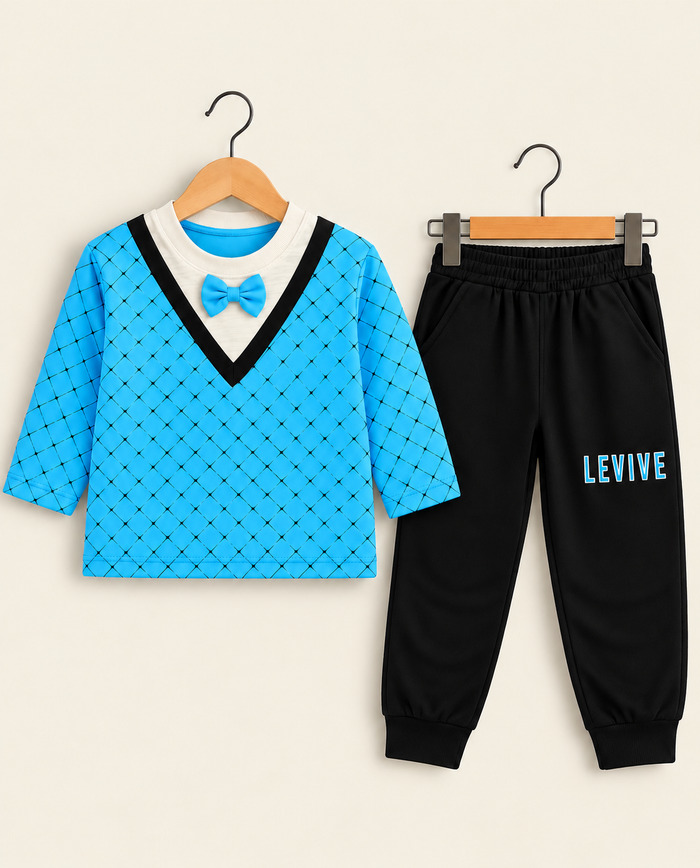 Boys Premium Bow Tie Printed Sweatshirt & Jogger 2-Piece Set – 3 Colors