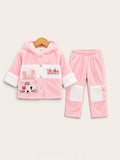 Kids Little Star Bunny Hooded Fleece Winter 2-Piece Suit – Soft & Cozy Jacket with Cargo Pants (Blue, Pink & Yellow)