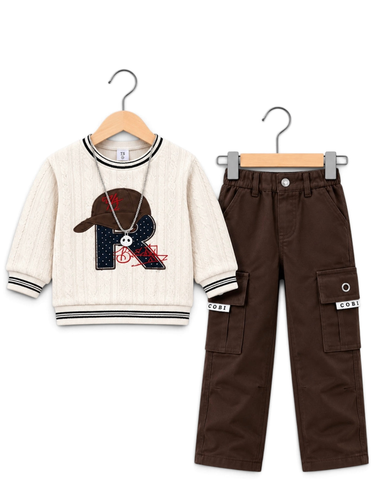 Boys Premium Cable Knit Sweatshirt & Cargo Pants 2-Piece Set
