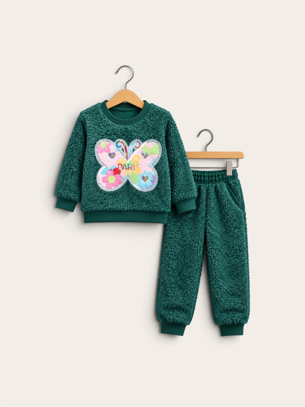 Girls 2-Piece Butterfly Teddy Furr Tracksuit Set – Sweatshirt & Matching Jogger Pants
