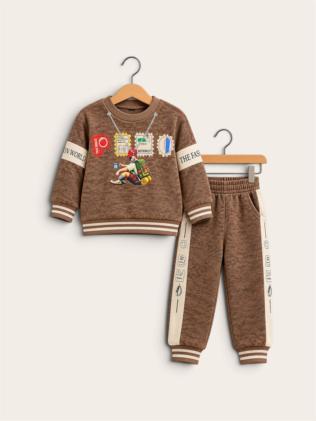 Kids Trendy Adventure Print Winter Sweatshirt & Jogger 2-Piece Set