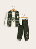 Boys 3-Piece Varsity Tracksuit Set – Printed Shirt, Sleeveless Jacket & Jogger Pants