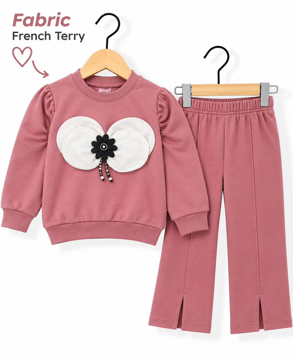 Girls 3D Butterfly Bow French Terry Co-Ord Set