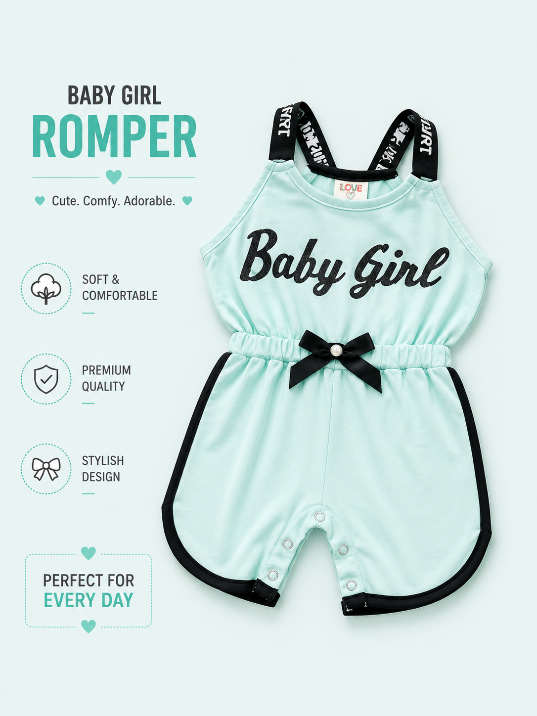 Baby Girls Bow Detail Romper – Pink & Mint Green Variants