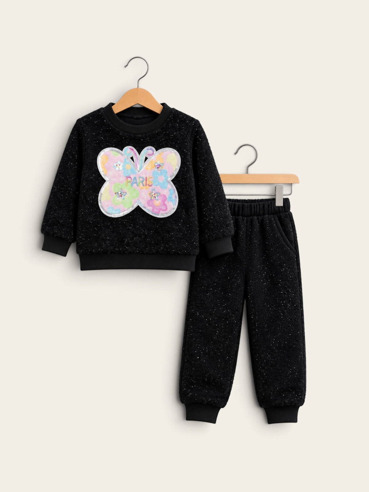 Girls 2-Piece Butterfly Teddy Furr Tracksuit Set – Sweatshirt & Matching Jogger Pants