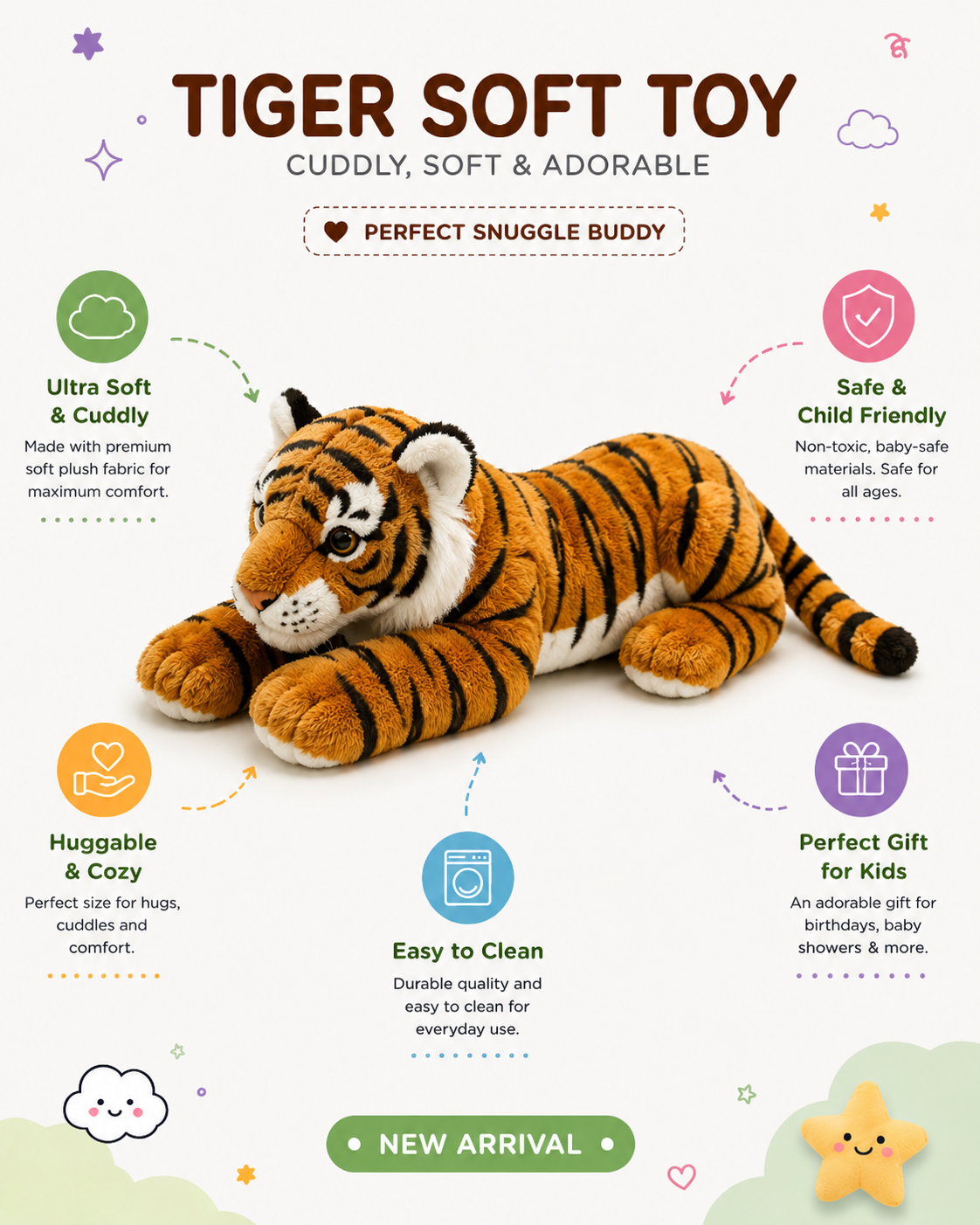 Premium Tiger Plush Toy for Kids