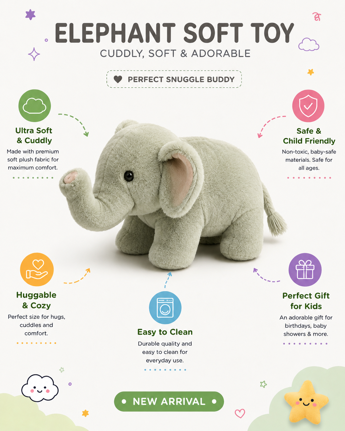 Cute Elephant Plush Soft Toy
