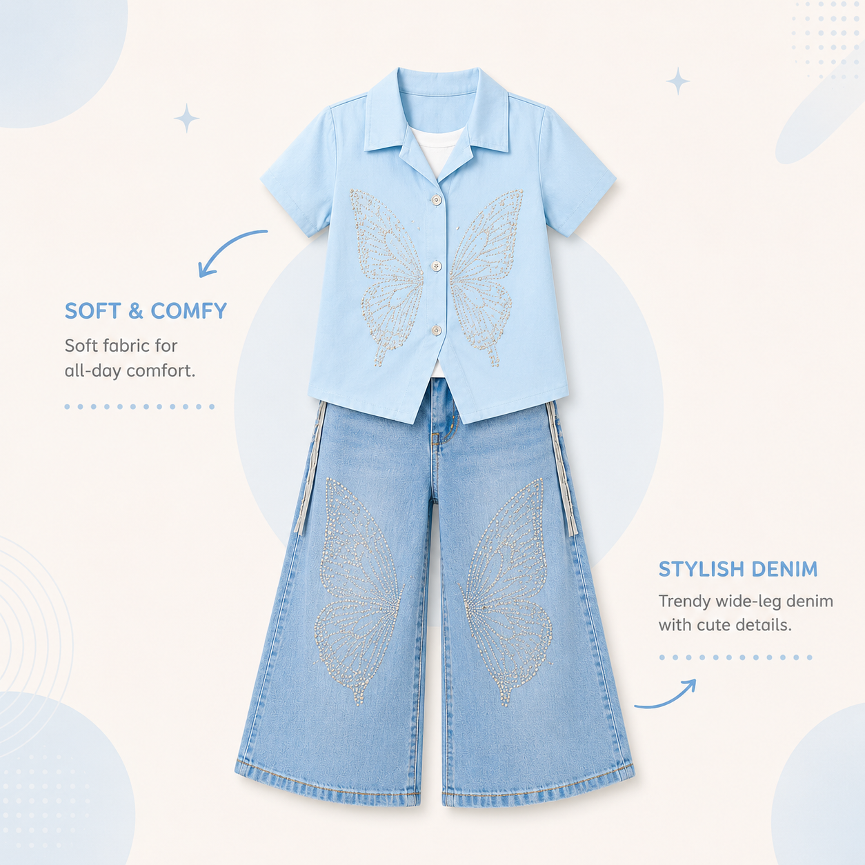 Premium Butterfly Co-Ord Set for Girls | Stylish Denim Outfit