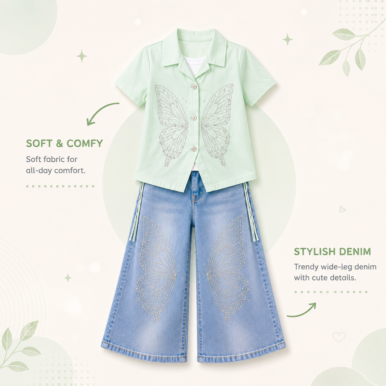 Premium Butterfly Co-Ord Set for Girls | Stylish Denim Outfit