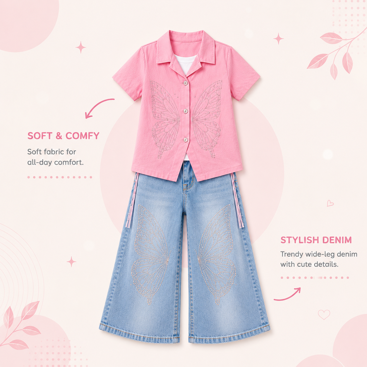 Premium Butterfly Co-Ord Set for Girls | Stylish Denim Outfit
