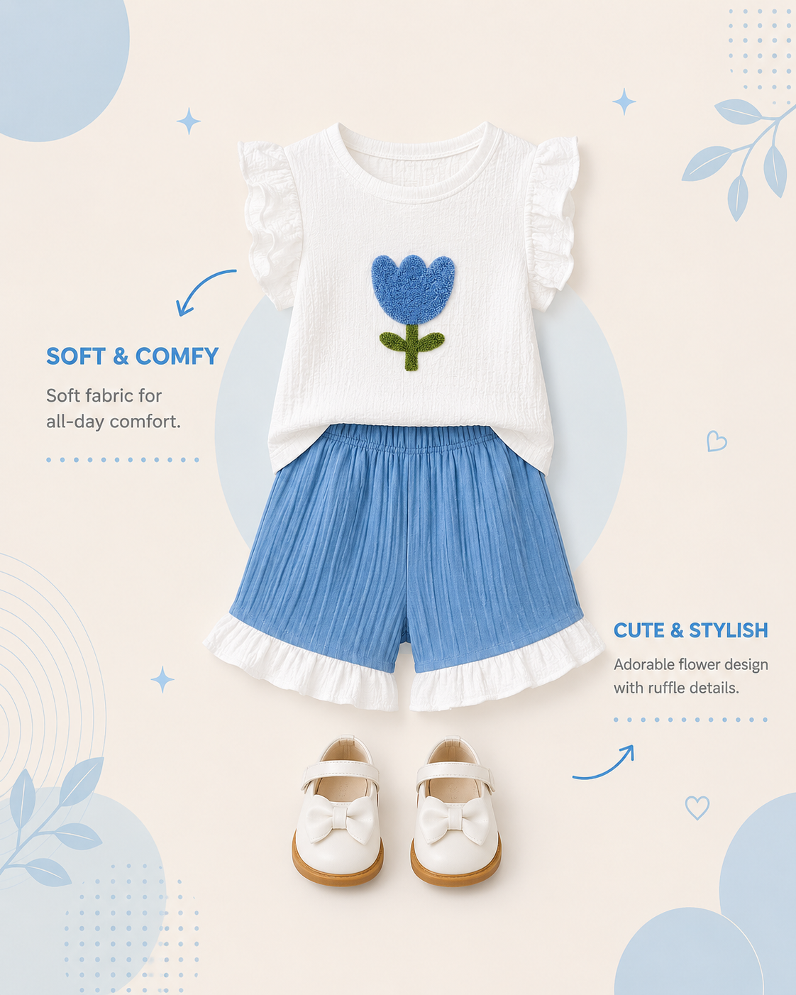 Girls Floral Ruffle Sleeve Top & Shorts Set