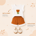 Girls Floral Ruffle Sleeve Top & Shorts Set