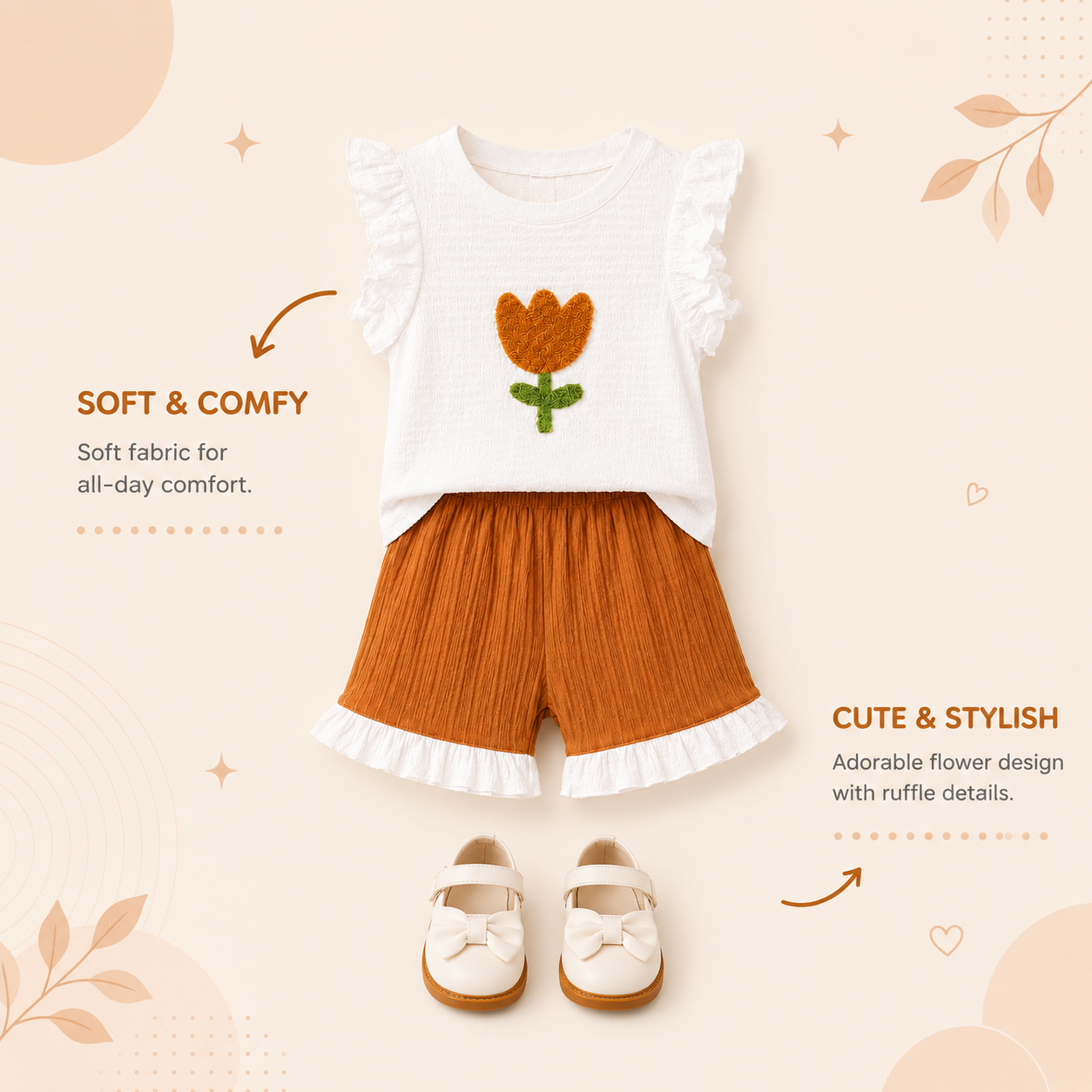 Girls Floral Ruffle Sleeve Top & Shorts Set
