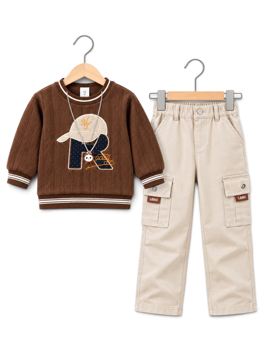 Boys Premium Cable Knit Sweatshirt & Cargo Pants 2-Piece Set