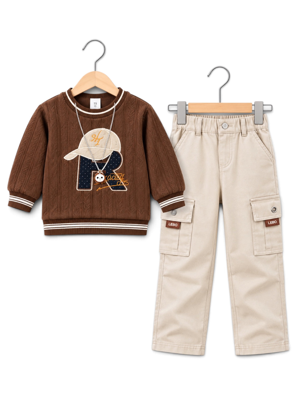 Boys Premium Cable Knit Sweatshirt & Cargo Pants 2-Piece Set