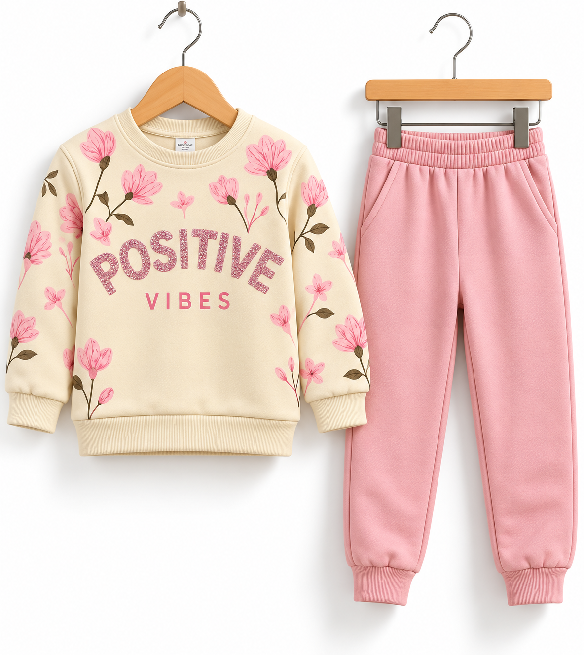 Positive Vibes Floral Girls 2-Piece Tracksuit